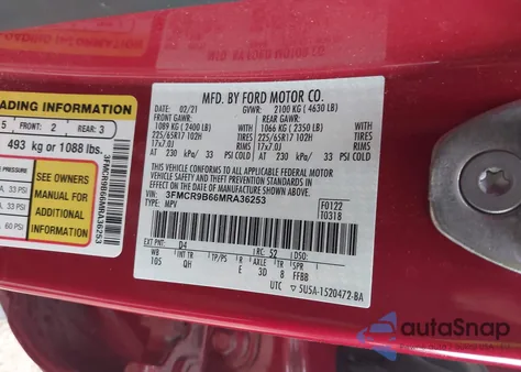 2021 Ford Bronco Sport Big Bend z USA, uszkodzony, nr VIN 3FMCR9B66MRA36253